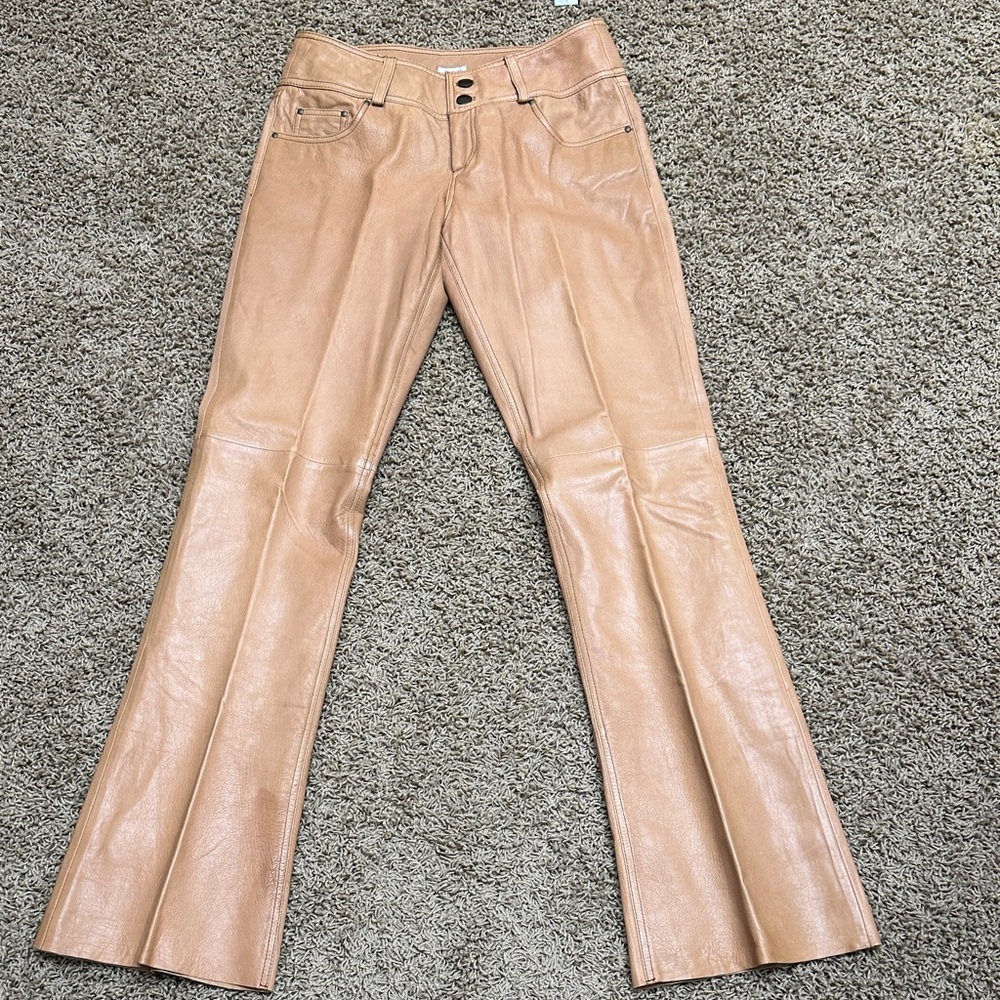 Cache Beige Leather Flare Pants